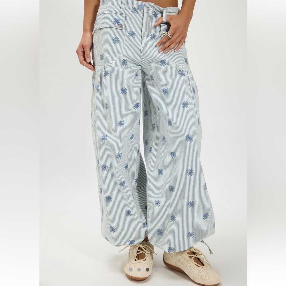 We The Free Lotus Embroidered Railroad Balloon Jeans free people